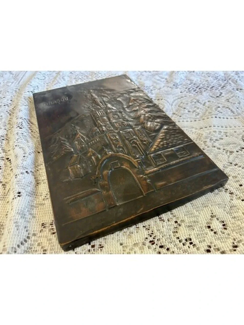 Vintage ARTA Brașov Copper Wall Art Plaque with Castle Design